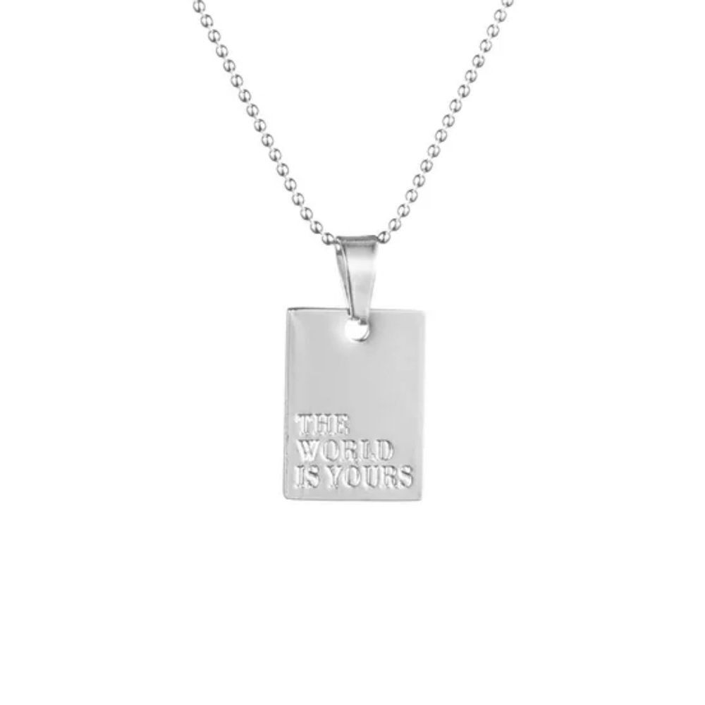 The World Is Yours Necklace PVD 18K White Gold Plated Stainless Steel